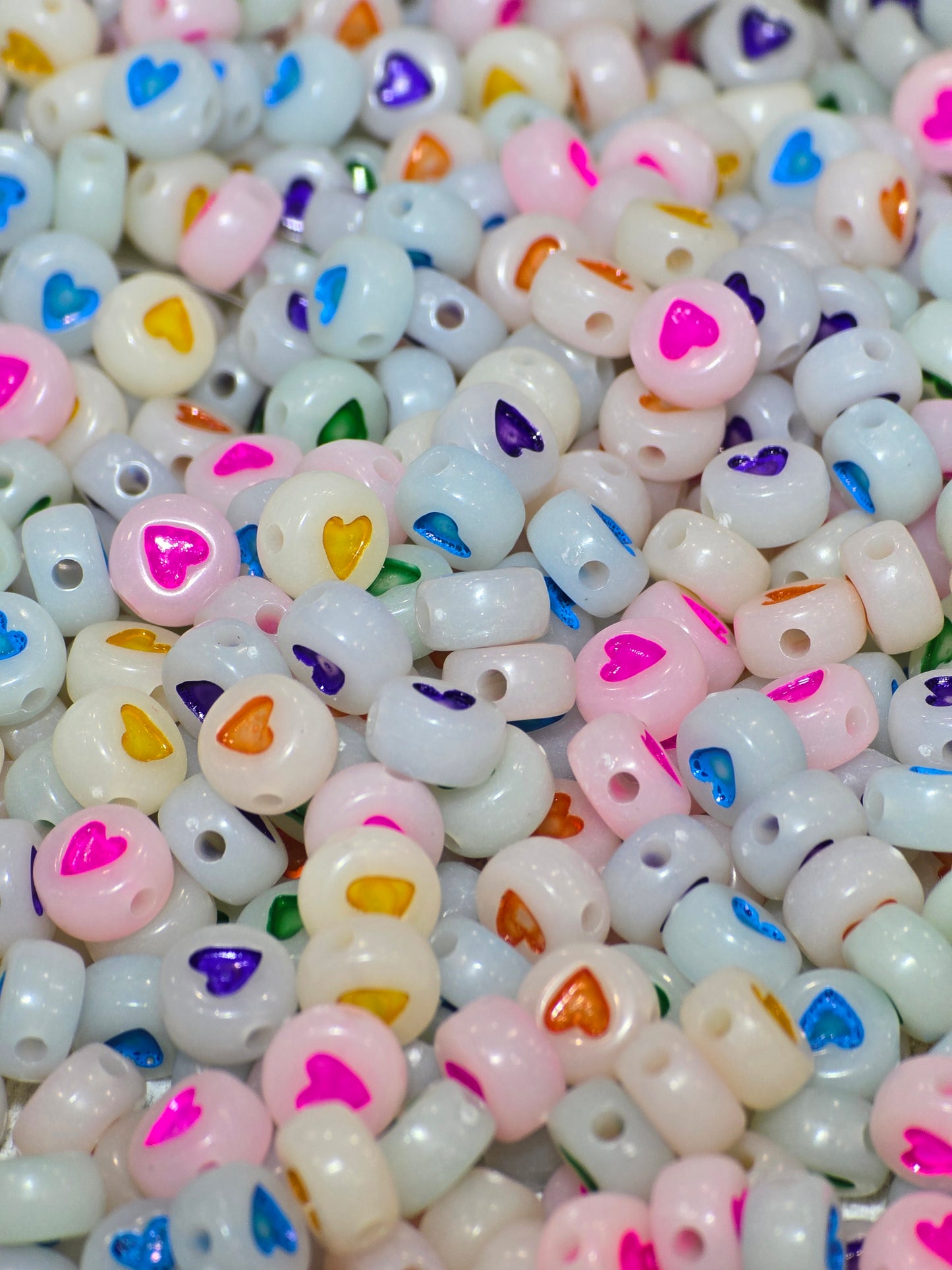 2mm Glow in the dark heart beads