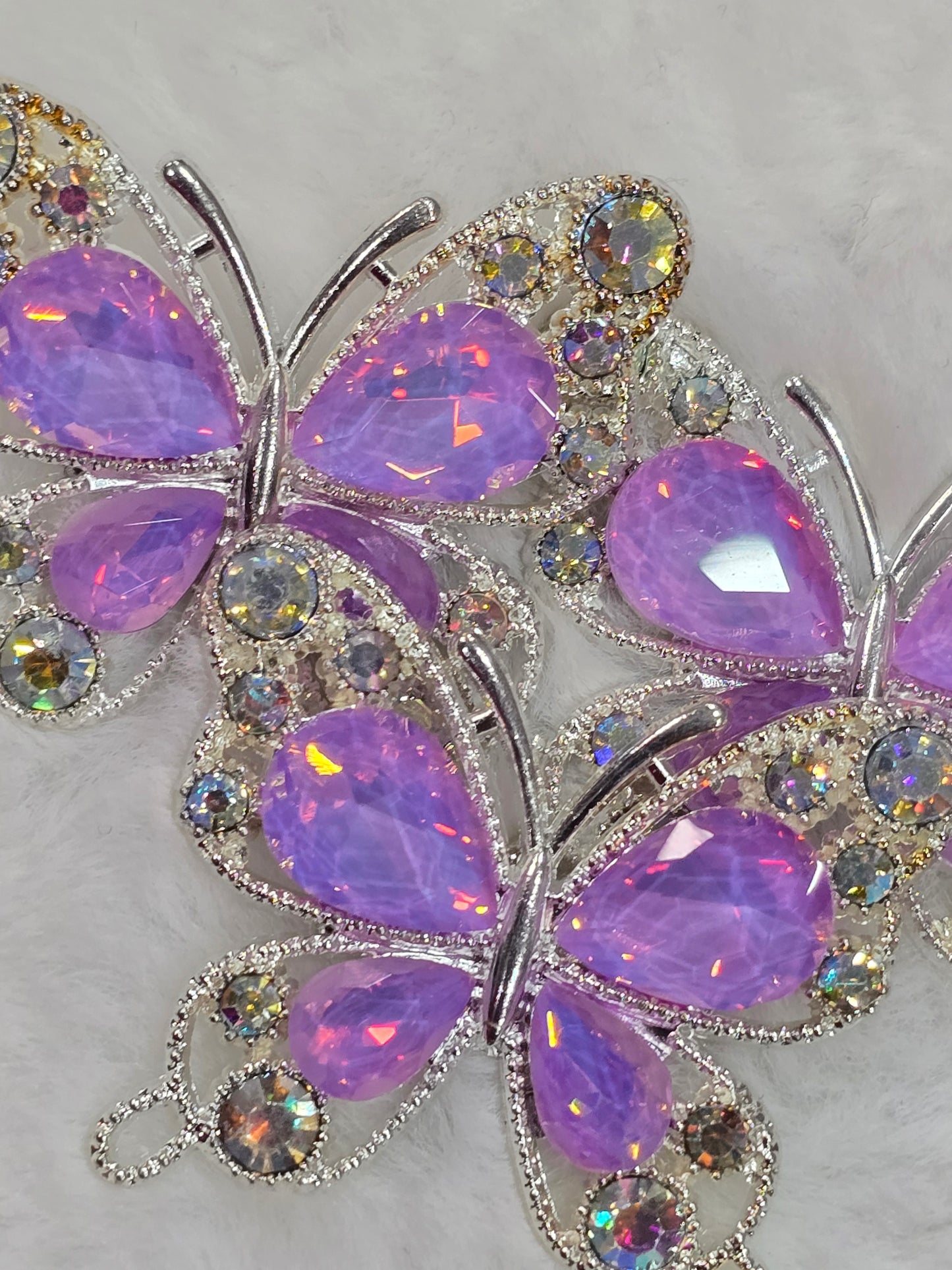 Fancy Butterfly charm with rhinestone flat back (purple pink-silver)