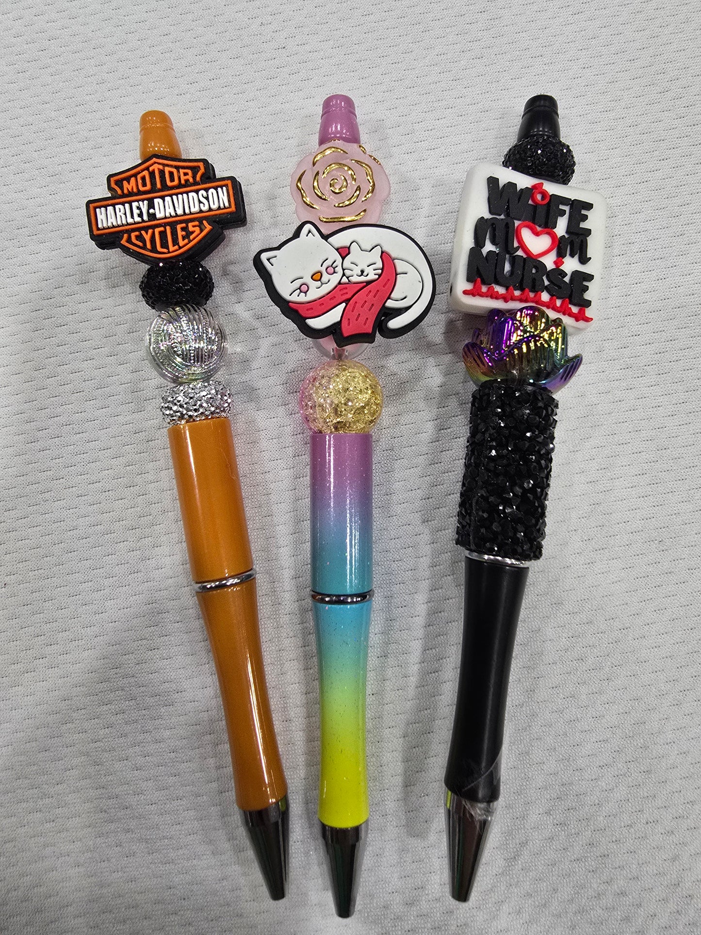 Beadable pen 3pcs mix bundle- Motor HD Cycles,Cat and wife mom and nurse