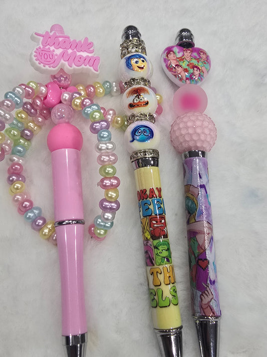 Beadable pen 3pcs mix bundle-Thank you mom, inside out,saja boys
