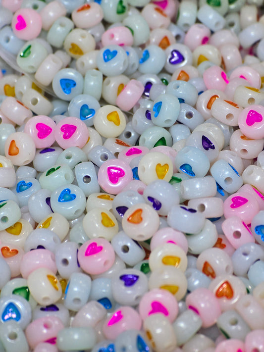 2mm Glow in the dark heart beads