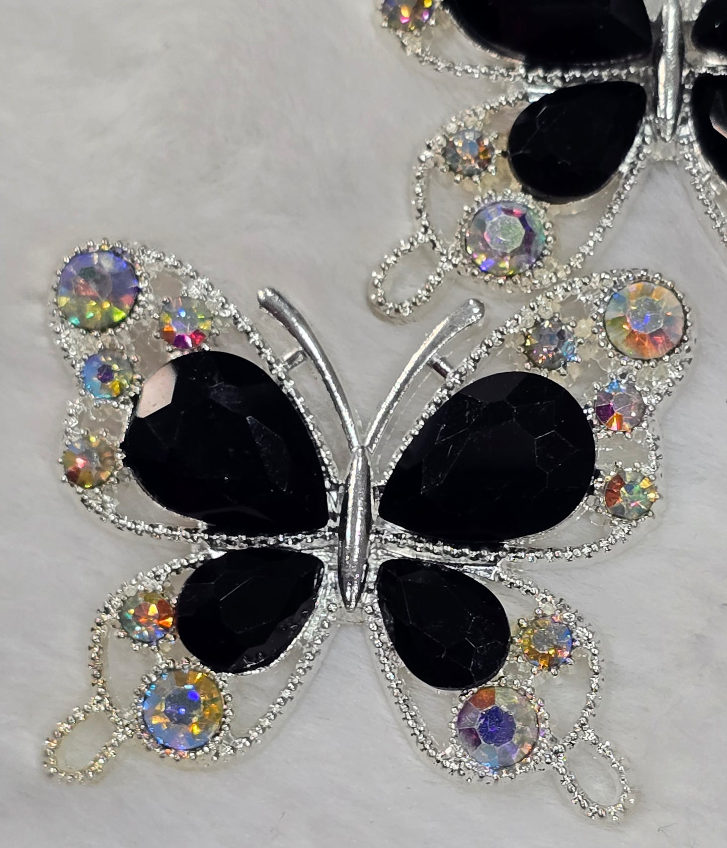 Fancy Butterfly charm with rhinestone flat back (black-silver)