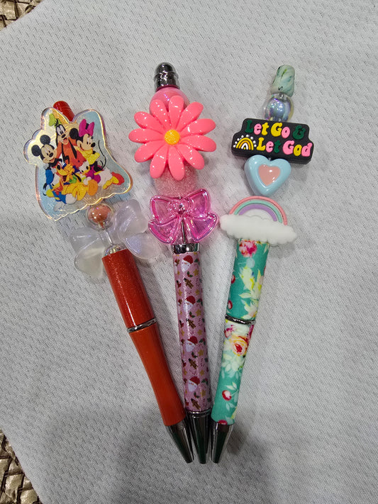 Beadable pen 3pcs mix bundle- disney, flower and Let go,Let God