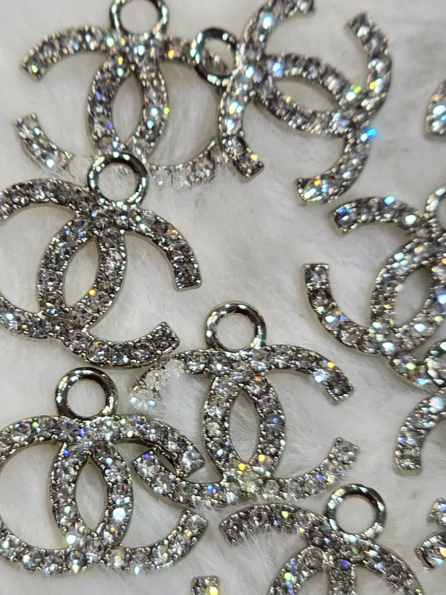 CC Rhinestone silver -Metal Charm Pendant