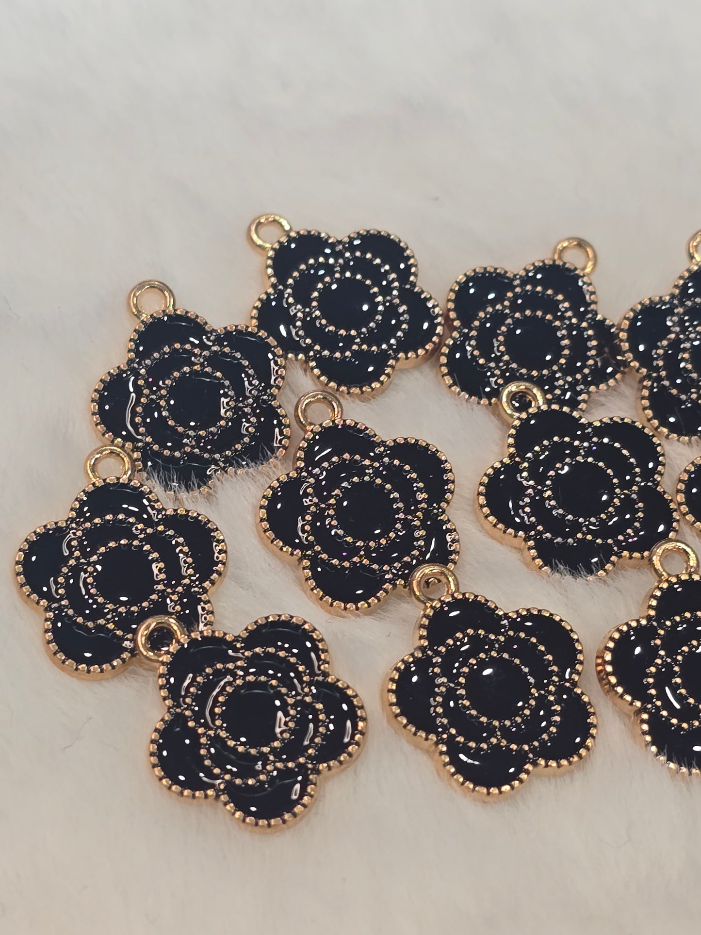 Black CC Flowers -Metal Charm Pendant