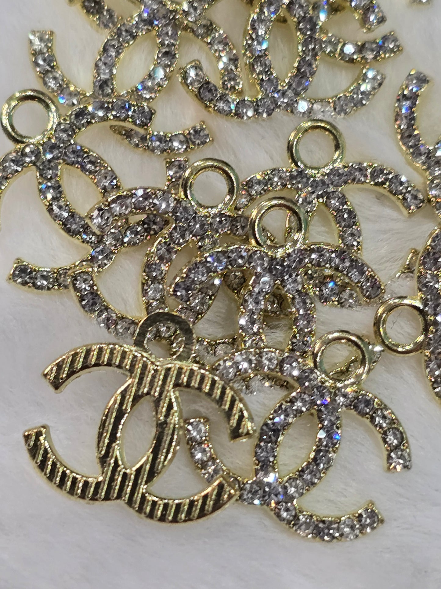 CC Rhinestone Gold-Metal Charm Pendant