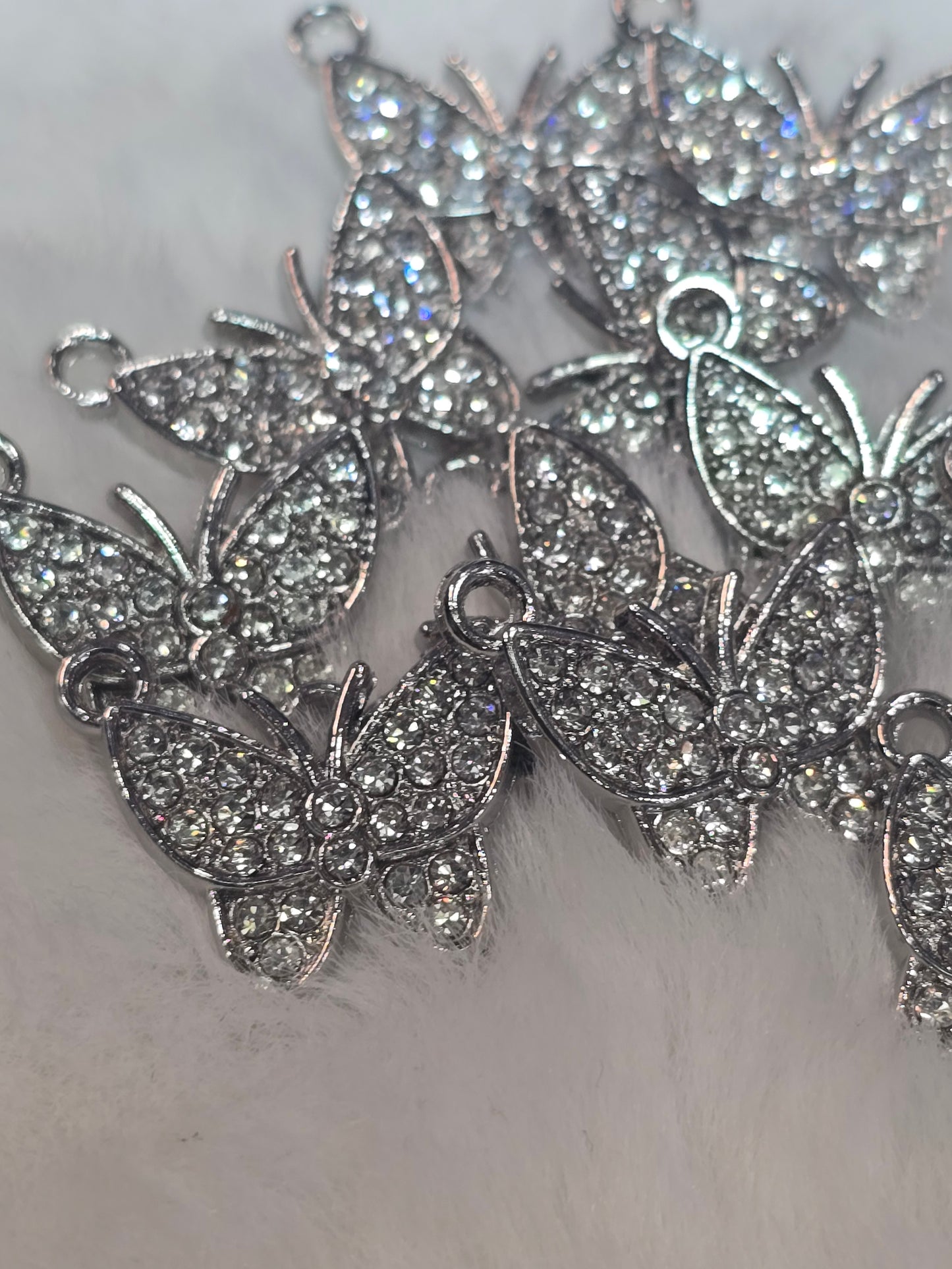 Rhinestone Butterfly silver -Metal Charm Pendant