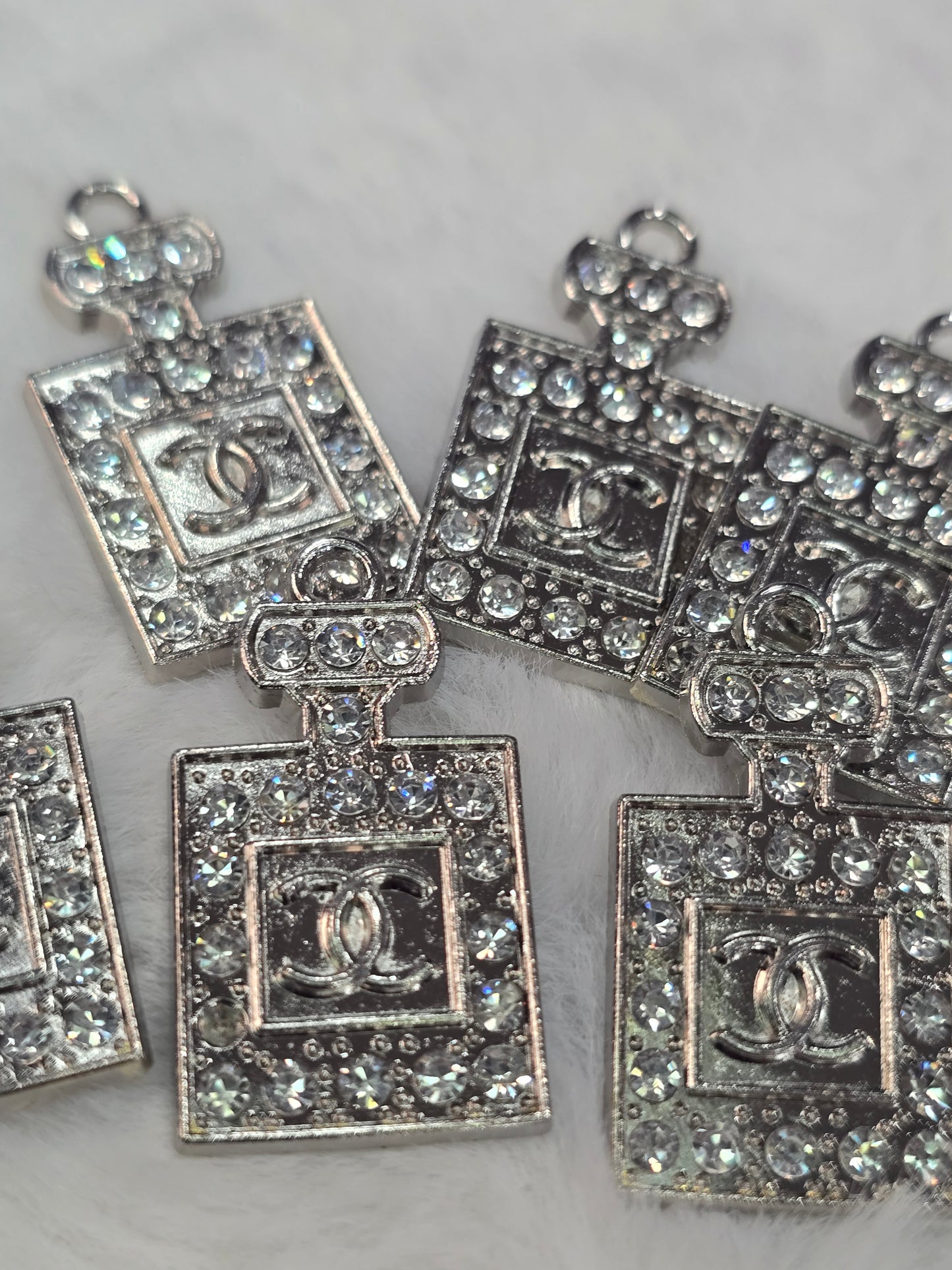 CC Perfume with rhinestone Silver -Metal Charm Pendant