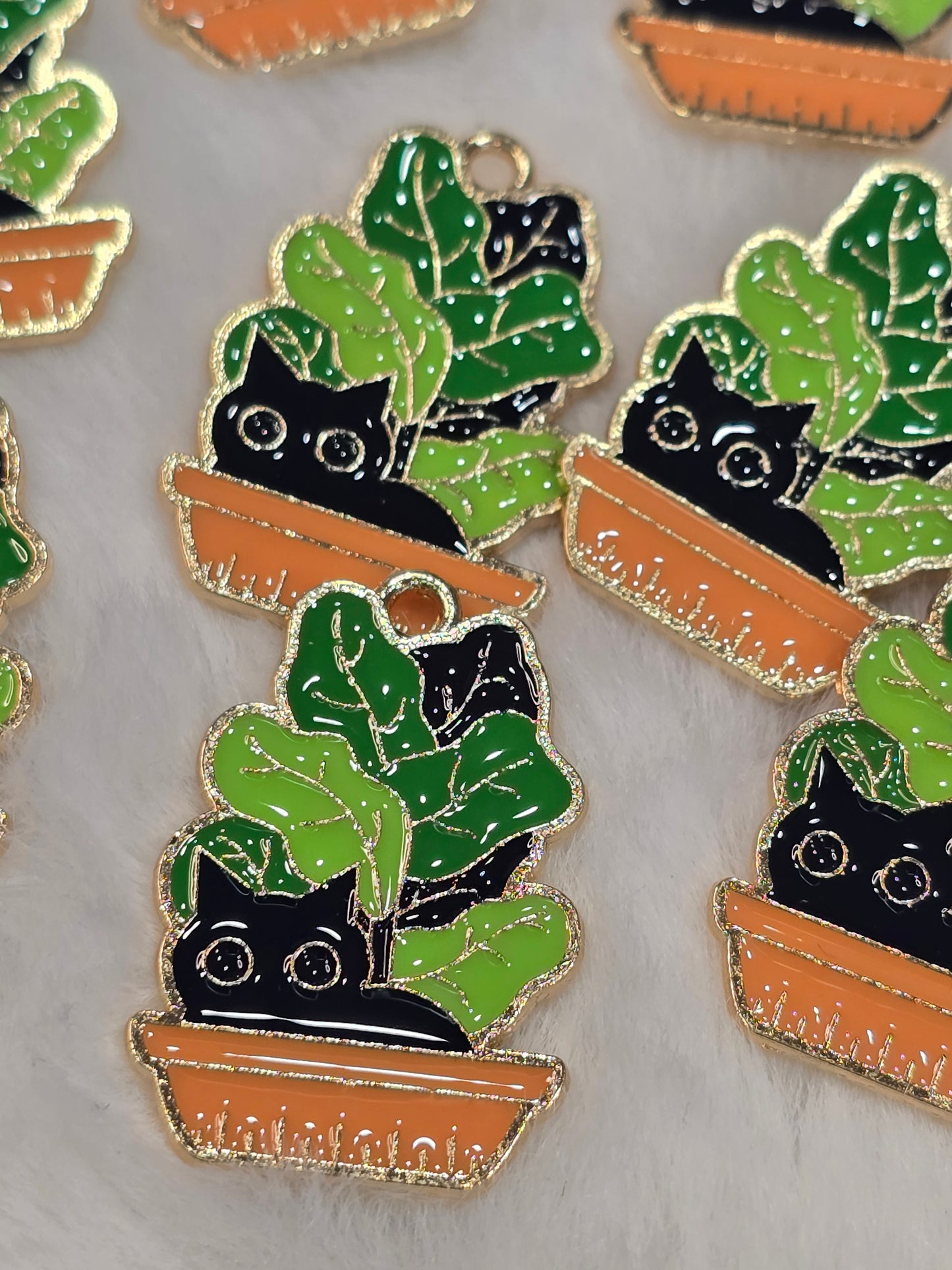 Cat plant -Metal Charm Pendant