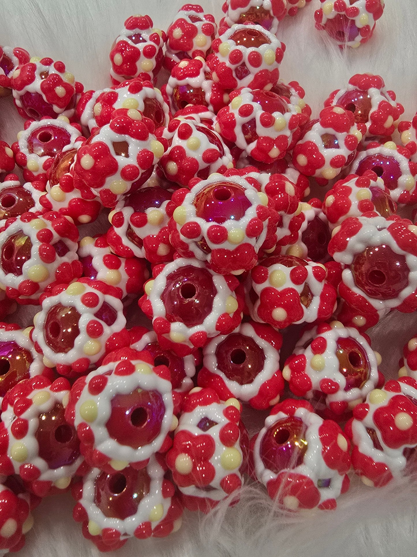 Red with Flowers Hand Painted beads 16mm