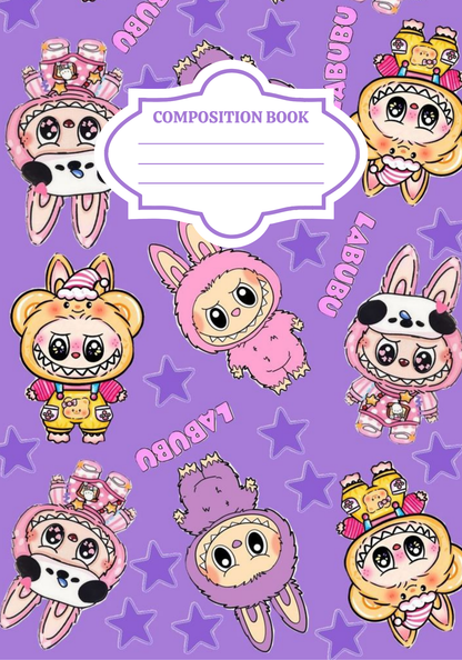 Puple Labubu- Composition book vinyl sticker (front and back)