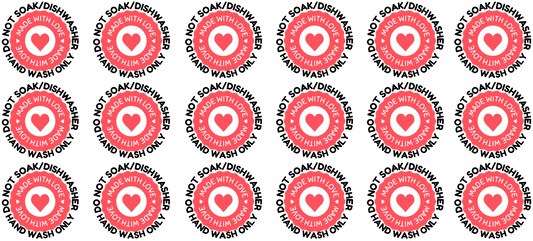 Handwash Care Decals sheet wrap- 18 cuts in 1 sheet -Made with love heart red