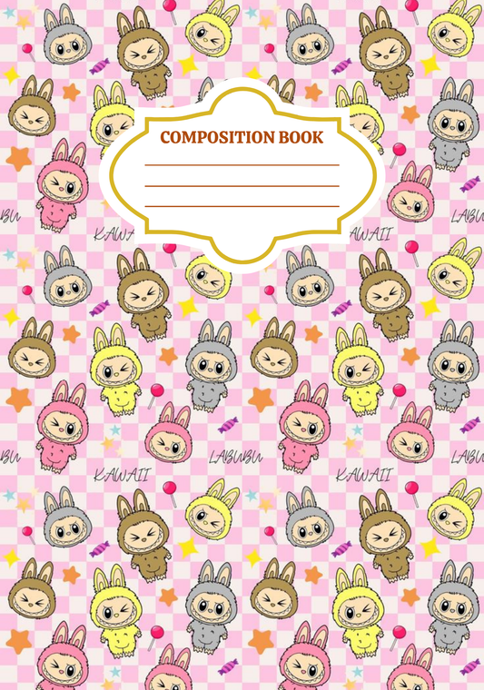 Kawaii Labubu- Composition book vinyl sticker (front and back)