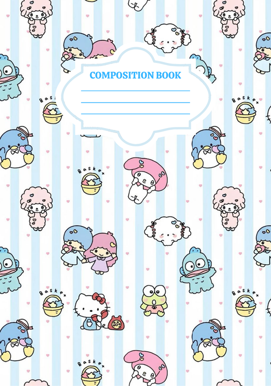 Soft blue SanriO- Composition book vinyl sticker (front and back)