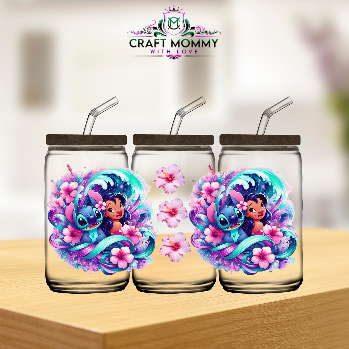 Lilo and Alien Gumamela pink-  UV DTF WRAP 16oz