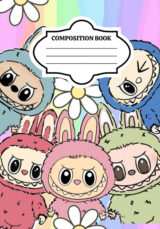 Cutesy Labubu- Composition book vinyl sticker (front and back)