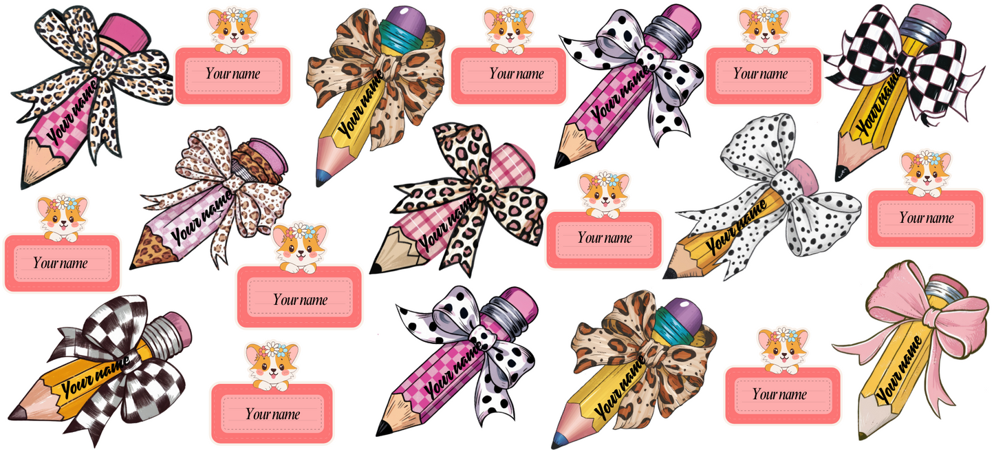 Pencils Name Stickers  UV DTF (custom 1 name per sheet)