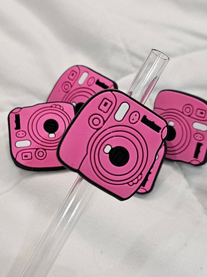 Pink camera Straw/pencil or pen charms