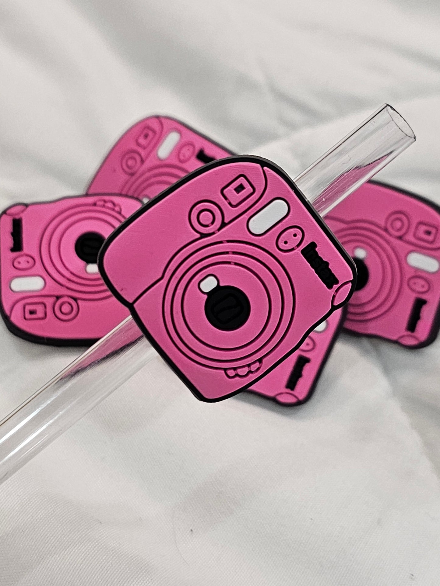 Pink camera Straw/pencil or pen charms