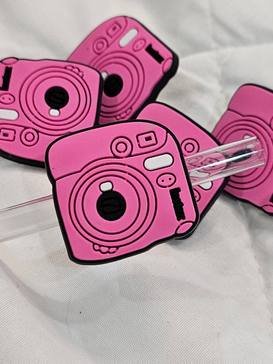 Pink camera Straw/pencil or pen charms