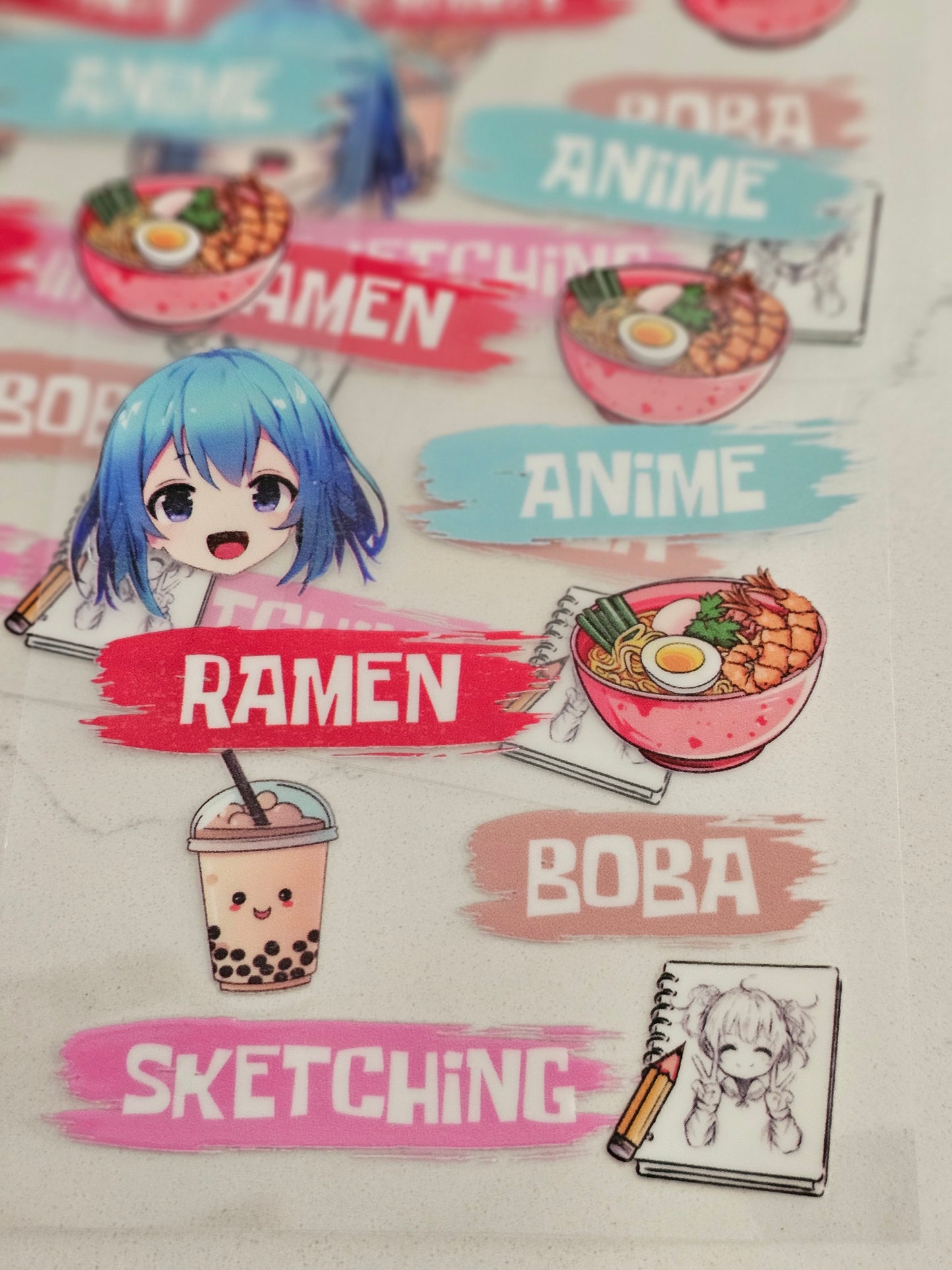 Amime, Ramen,Boba, sketching   -   UV DTF Decal