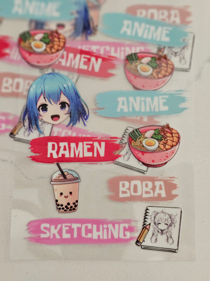 Amime, Ramen,Boba, sketching   -   UV DTF Decal