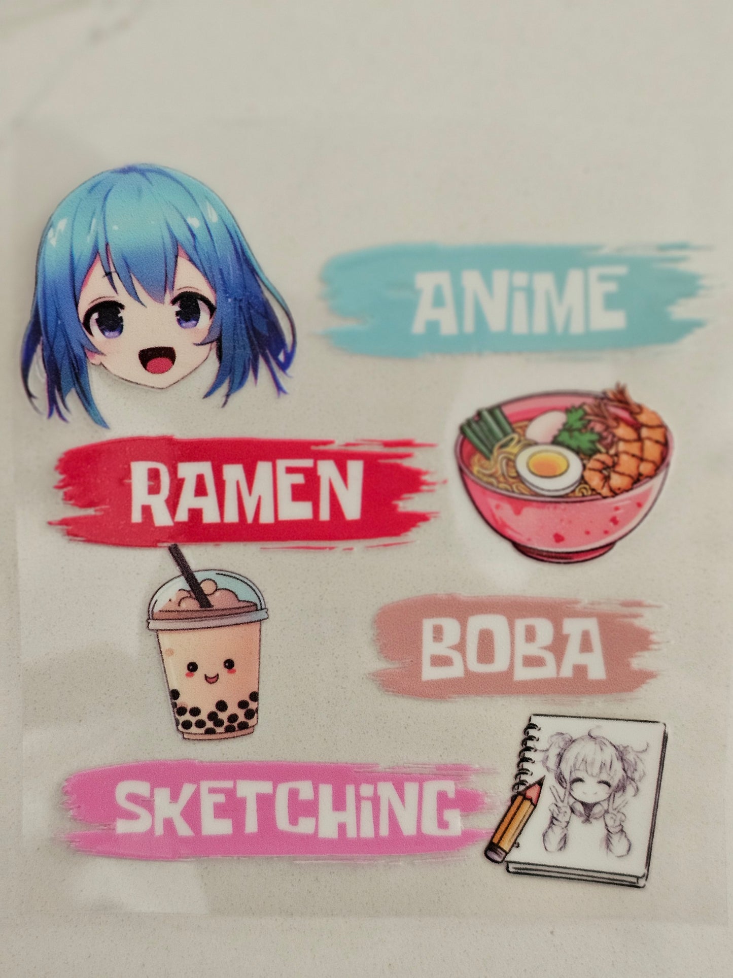 Amime, Ramen,Boba, sketching   -   UV DTF Decal