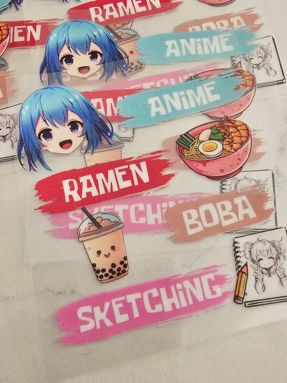 Amime, Ramen,Boba, sketching   -   UV DTF Decal