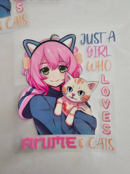 Im just a girl who loves anime and cats -   UV DTF Decal