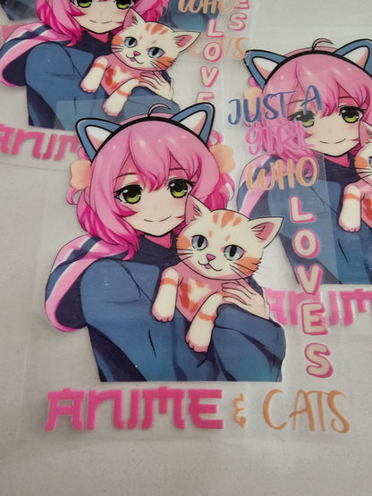 Im just a girl who loves anime and cats -   UV DTF Decal