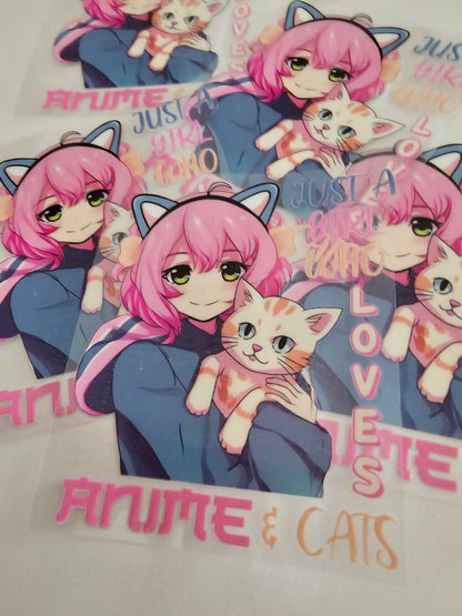 Im just a girl who loves anime and cats -   UV DTF Decal