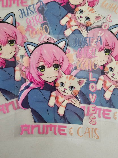 Im just a girl who loves anime and cats -   UV DTF Decal