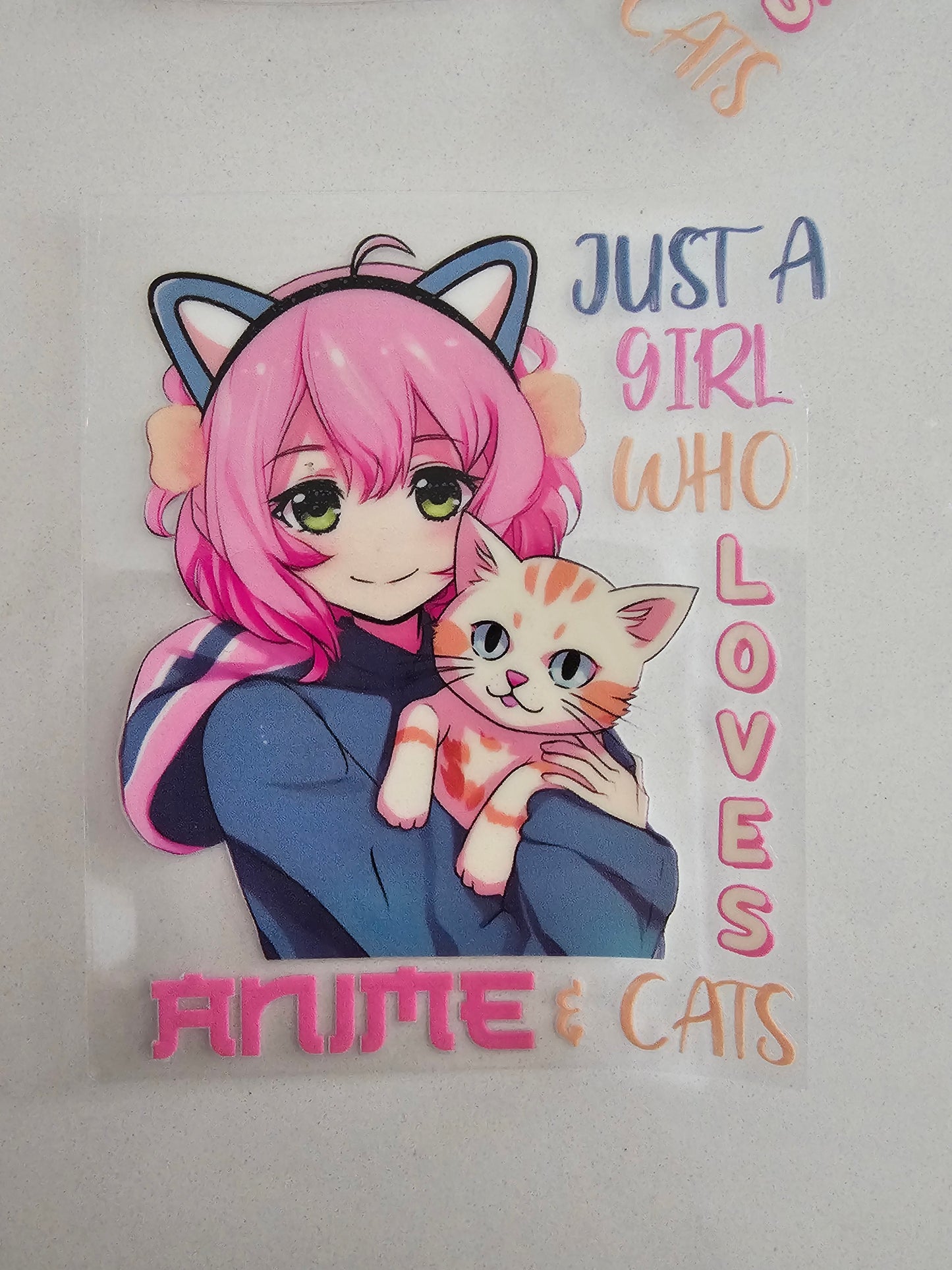 Im just a girl who loves anime and cats -   UV DTF Decal