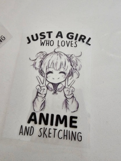 Just a girl who loves anime and sketching (b&w)-   UV DTF Decal