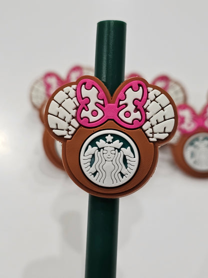 Mickey pink bow Cafecito Straw/pencil or pen charms