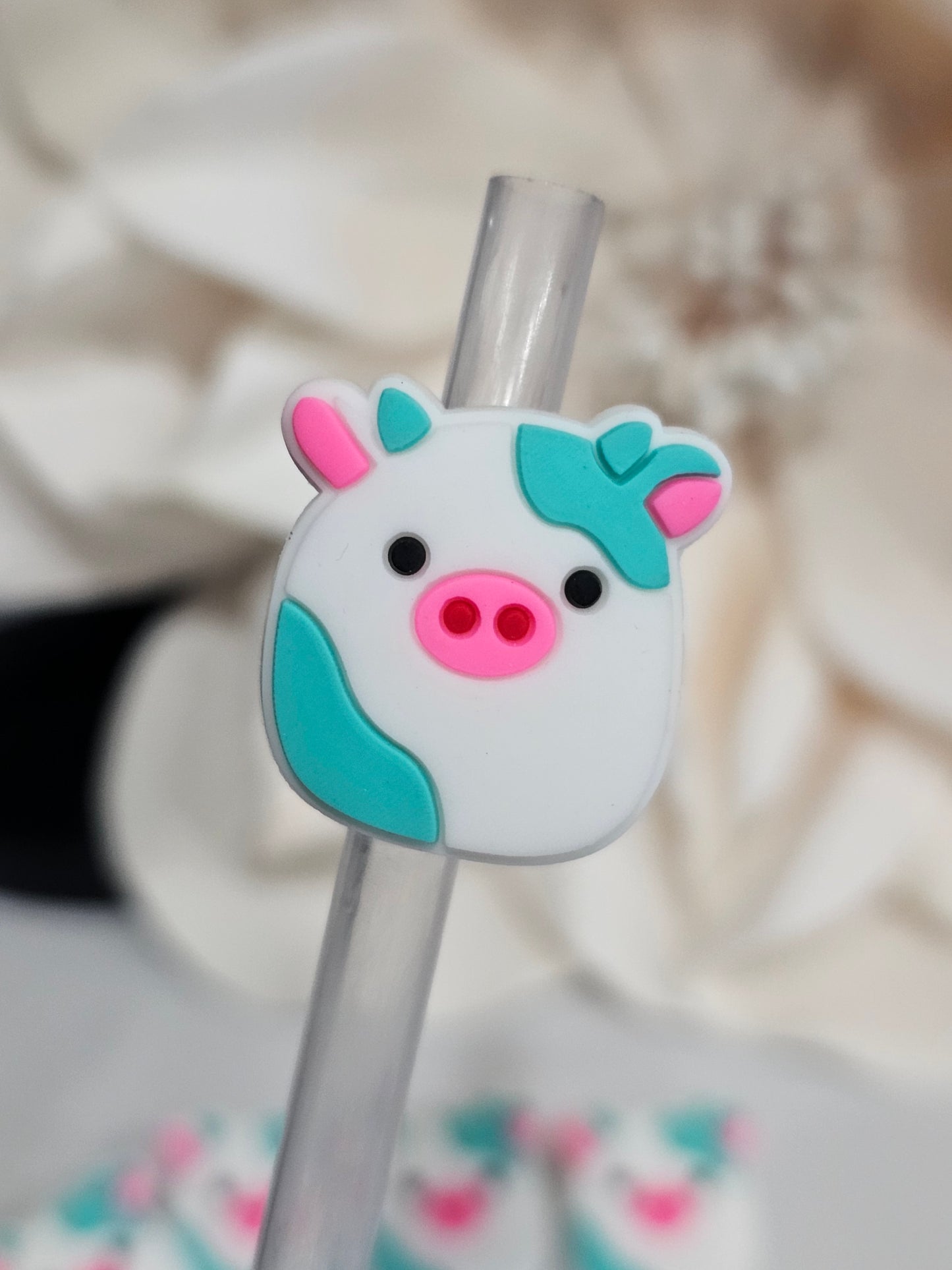 White pink and Teal squishmallows Straw/pencil or pen charms