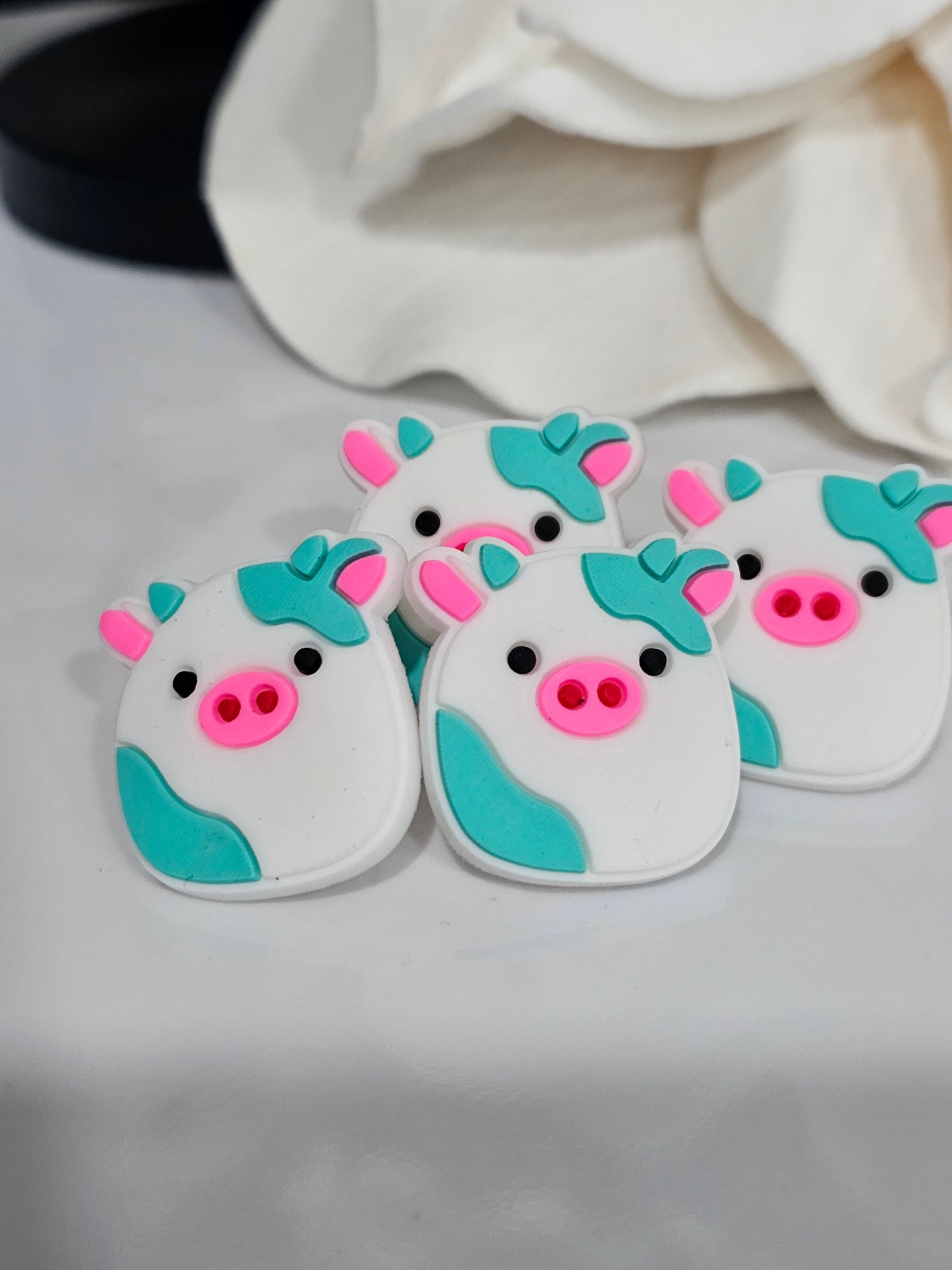 White pink and Teal squishmallows Straw/pencil or pen charms