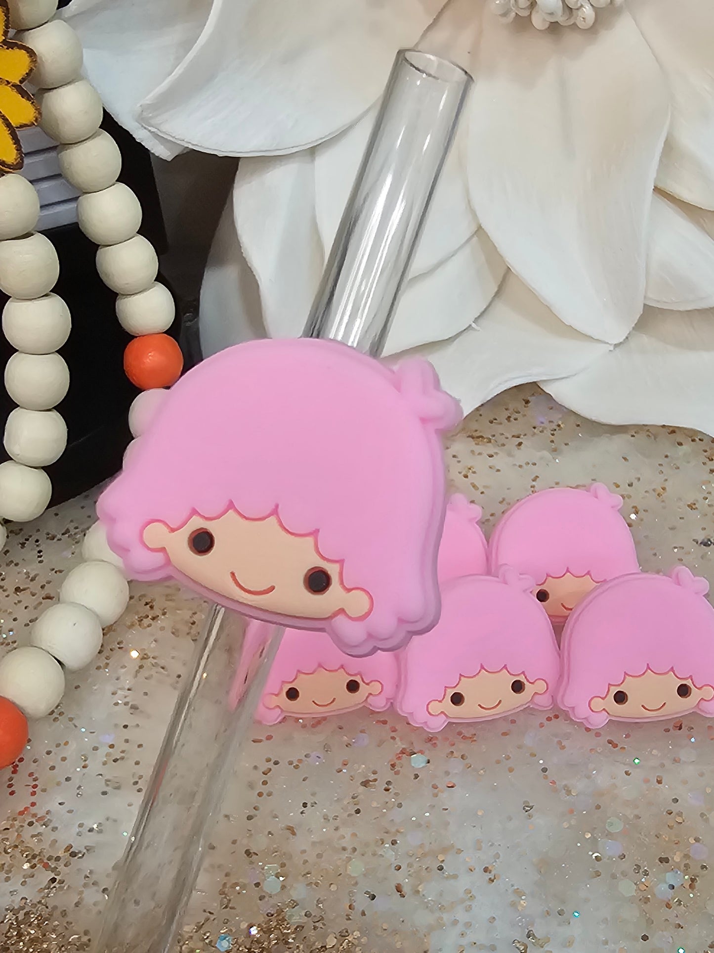 Little Twin Star pink Straw/pencil or pen charms