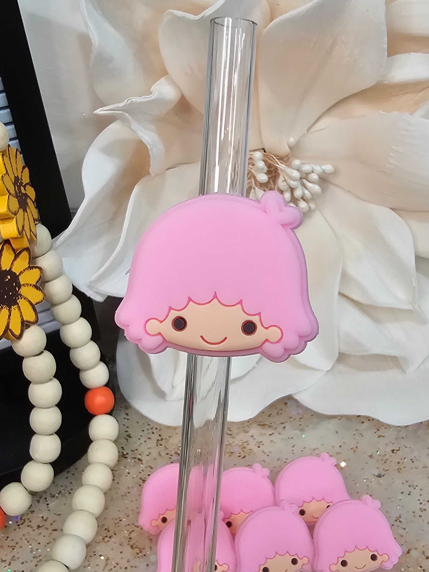 Little Twin Star pink Straw/pencil or pen charms