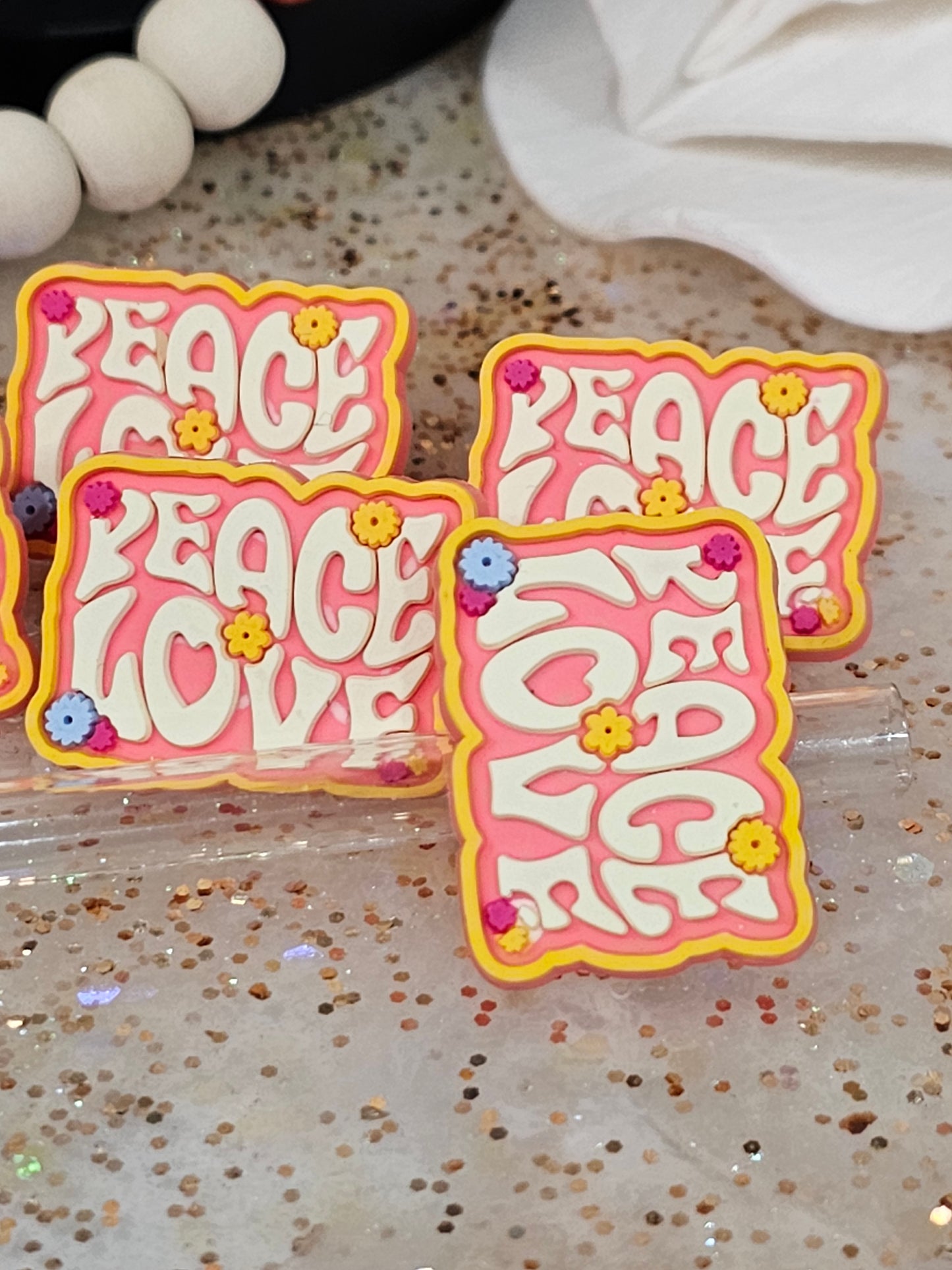 Retro Peace Love Straw/pencil or pen charms