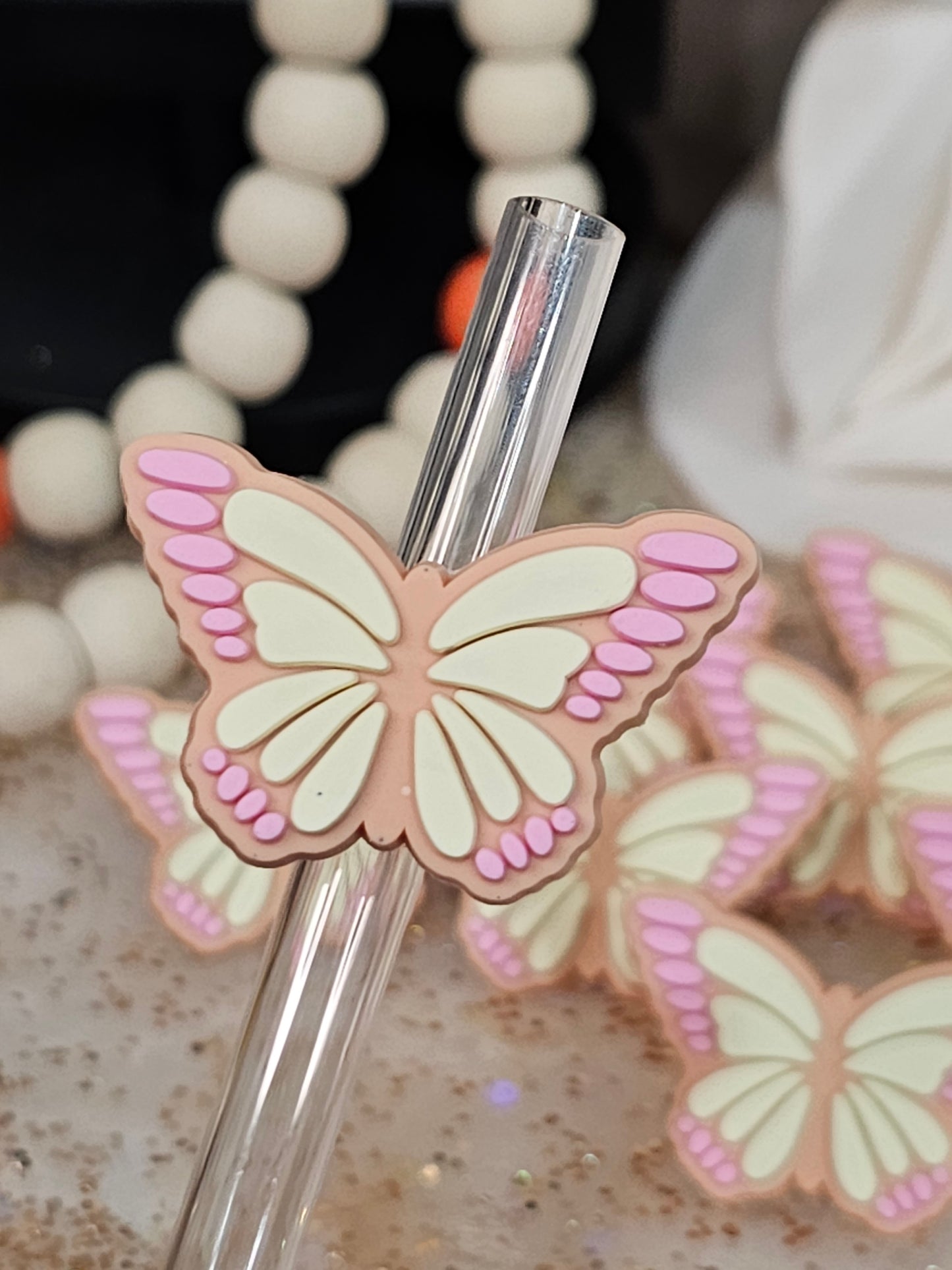 Pink Retro Butterfly Straw/pencil or pen charms