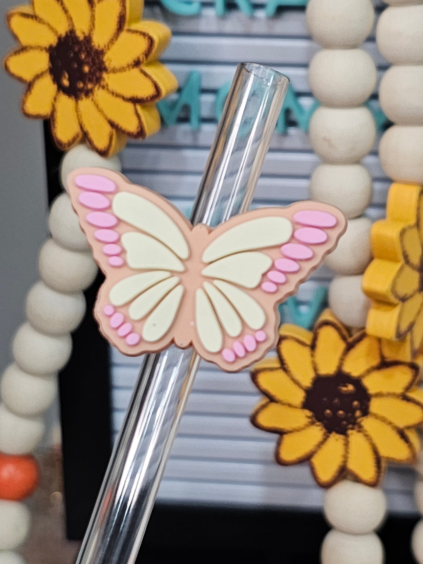 Pink Retro Butterfly Straw/pencil or pen charms