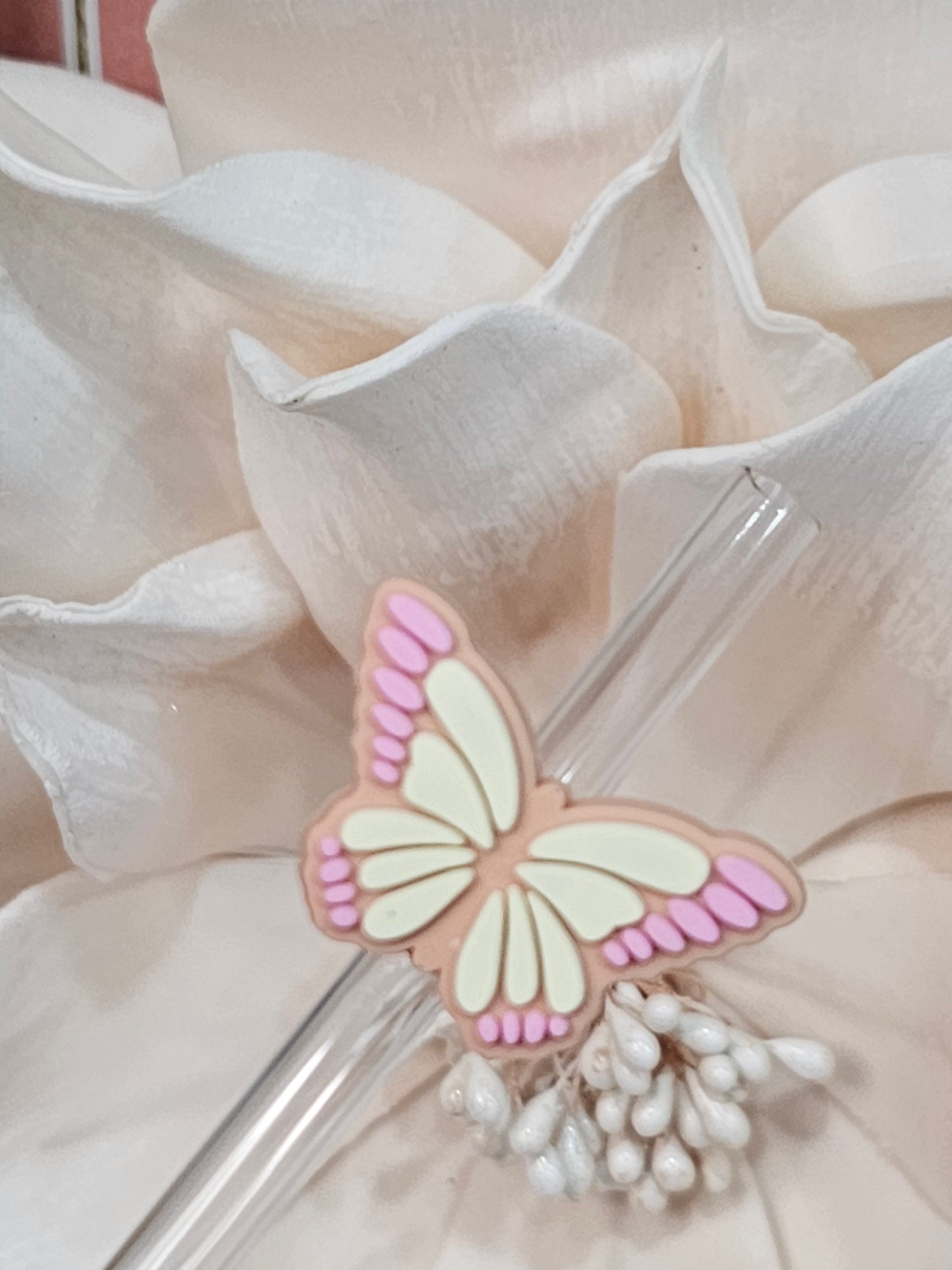 Pink Retro Butterfly Straw/pencil or pen charms