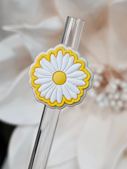 White yellow Daisy flowers Straw/pencil or pen charms