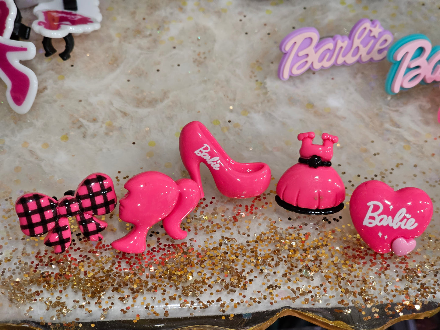 Barbie hot pink resin chaims Straw/pencil & pen charms