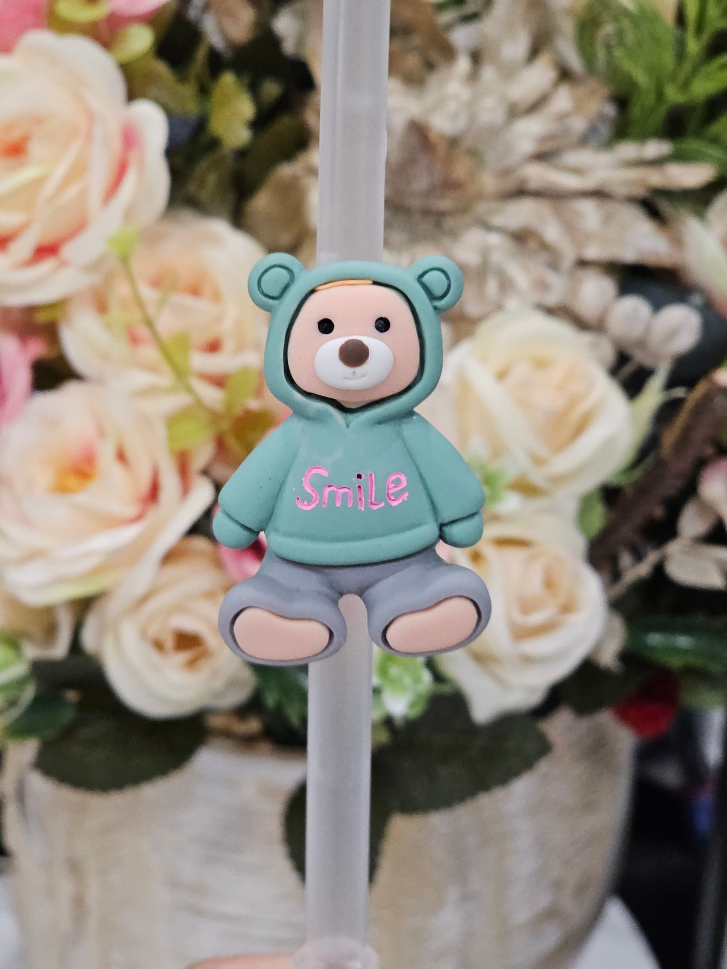 Smiley Bear Straw/pencil or pen charms