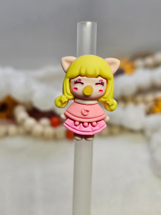 Bubble gum girl pink acrylics Straw/pencil or pen charms