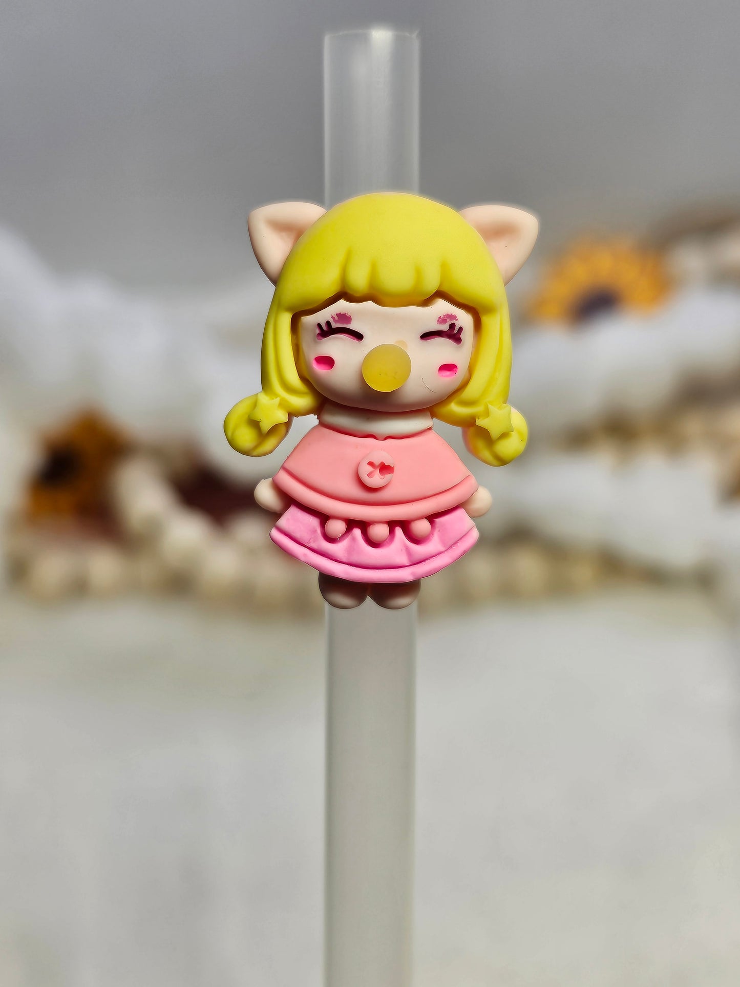 Bubble gum girl pink acrylics Straw/pencil or pen charms