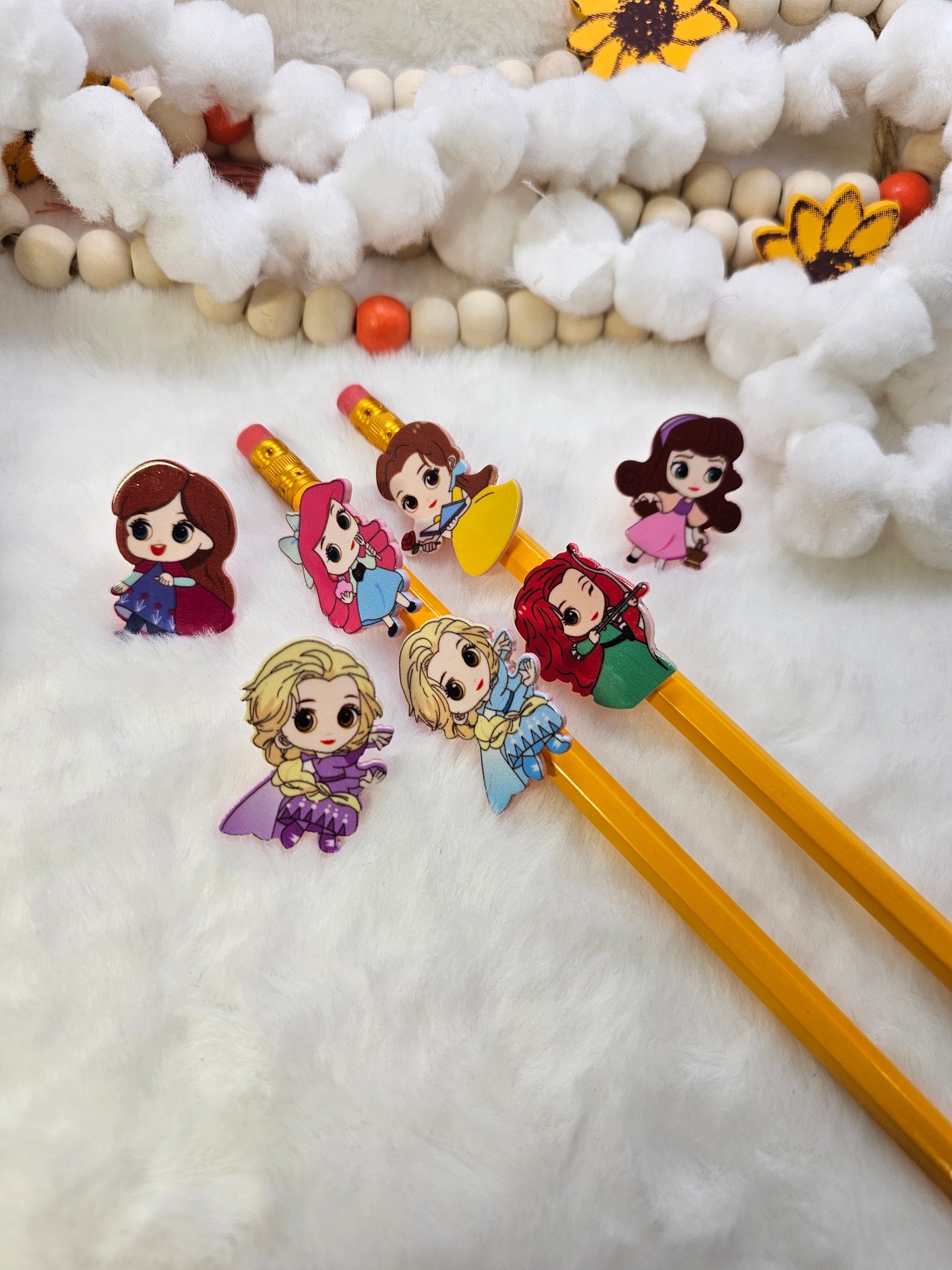 Acrylics Disney Princesses bundle 7pcs - Straw/pencil or pen charms