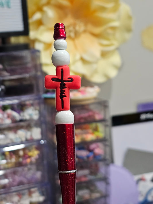 Red Jesus Cross-Beadable pen